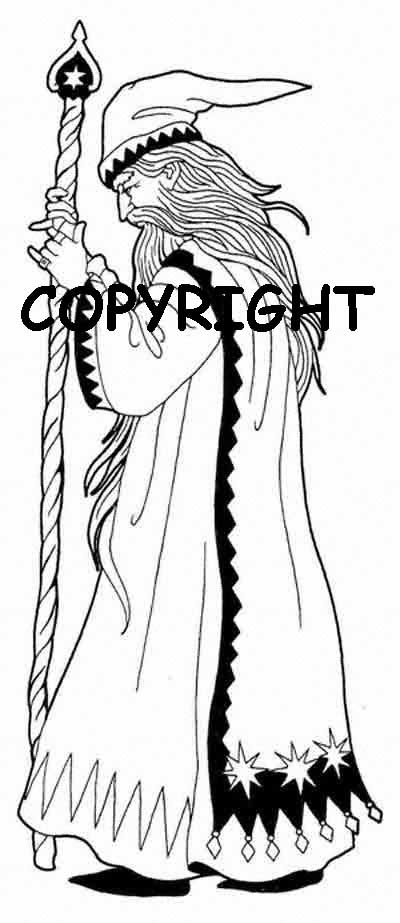 Wizard with Staff Rubber Stamp